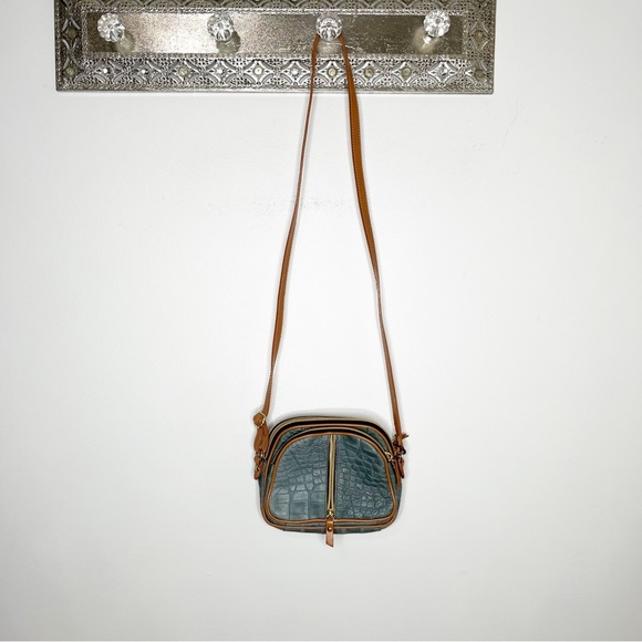 Valentina Green Tan Leather Small Crossbody Purse - Picture 1 of 9